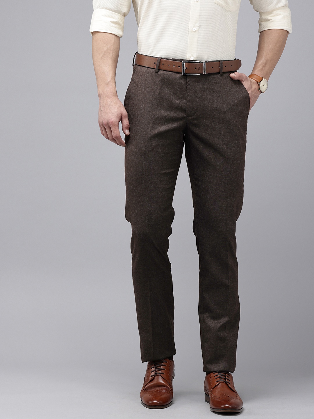 

Arrow Men Hudson Tailored Fit Formal Trousers, Brown