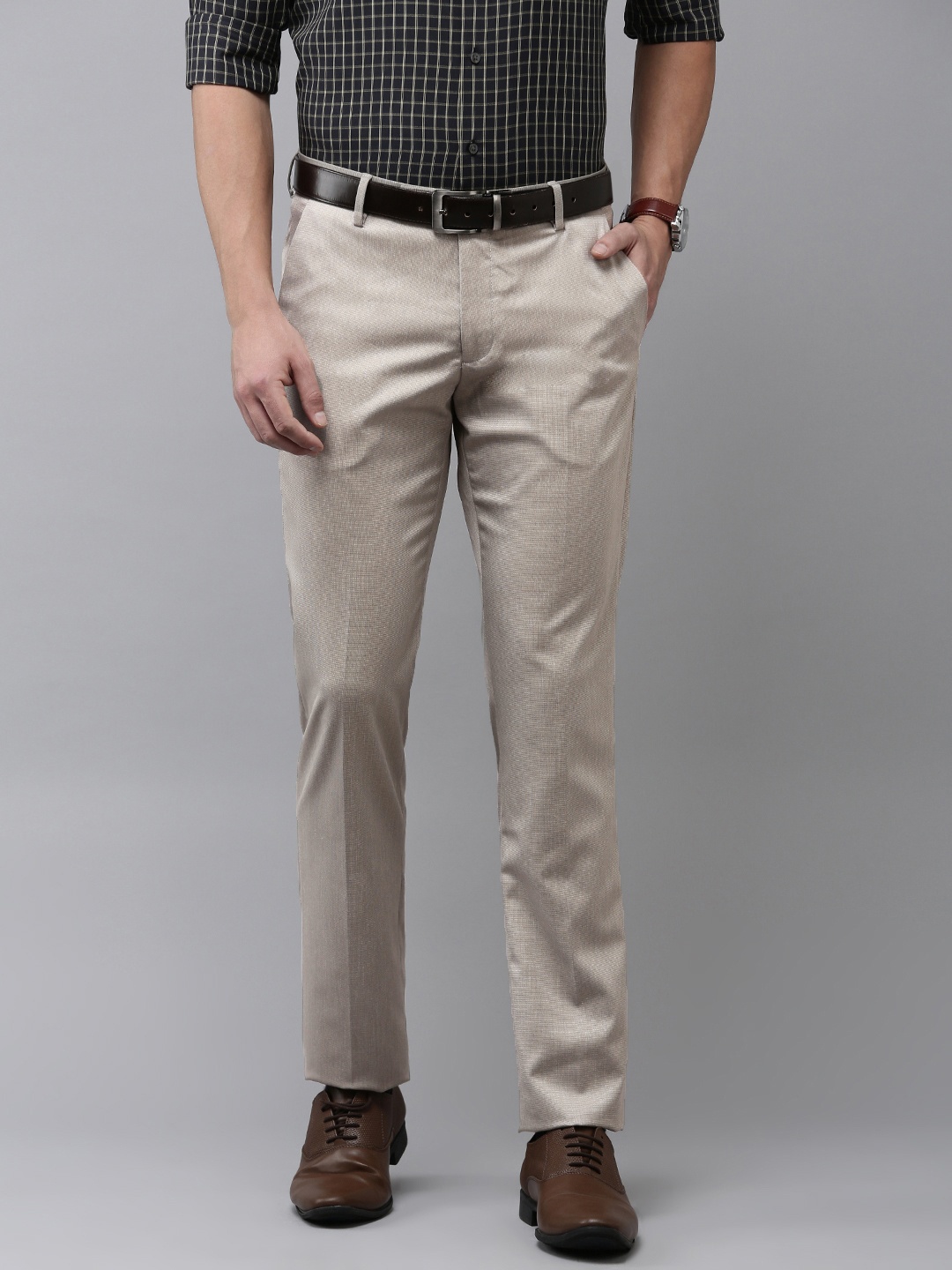 

Arrow Men Textured Original Tapered Fit Formal Trousers, Beige