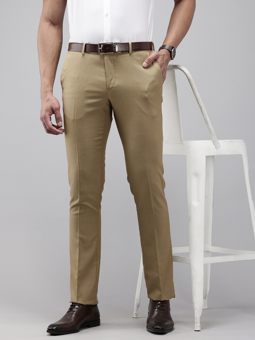 

Arrow Men Textured Tailored Fit Formal Trousers, Beige