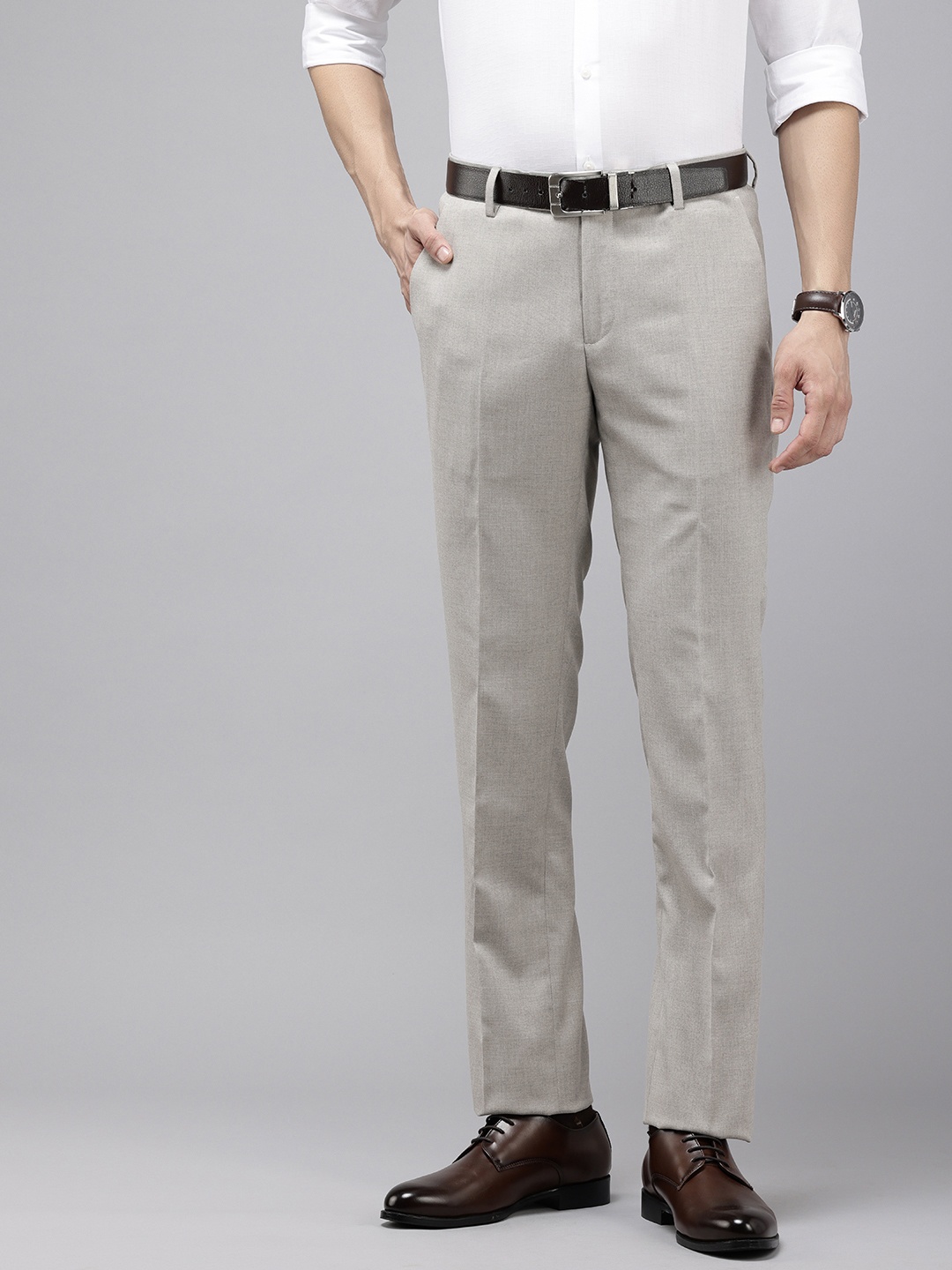 

Arrow Men Textured Hudson Tailored Fit Formal Trousers, Grey