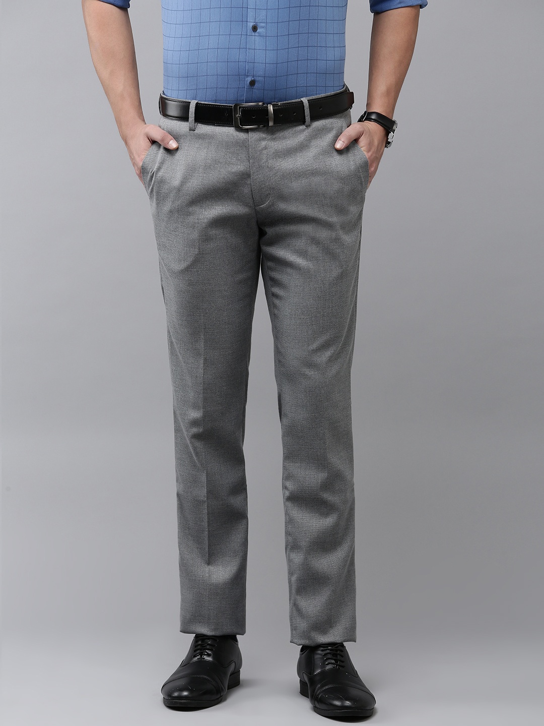 

Arrow Men Original Tapered Fit Textured Formal Trousers, Grey