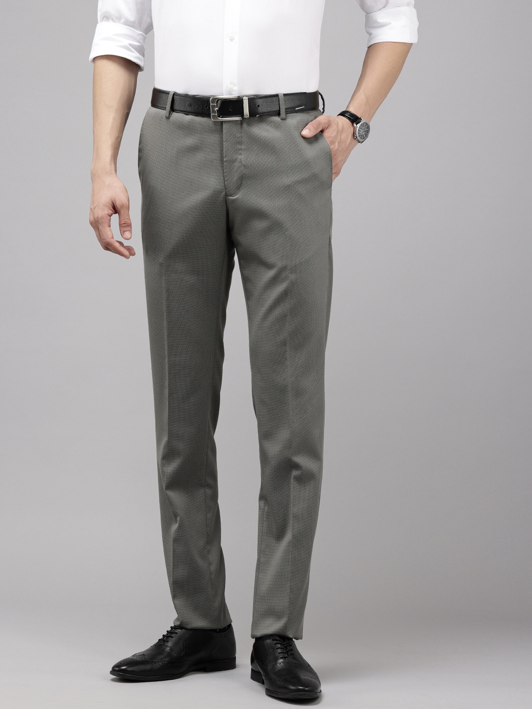 

Arrow Men Textured Hudson Tailored Fit Formal Trousers, Grey