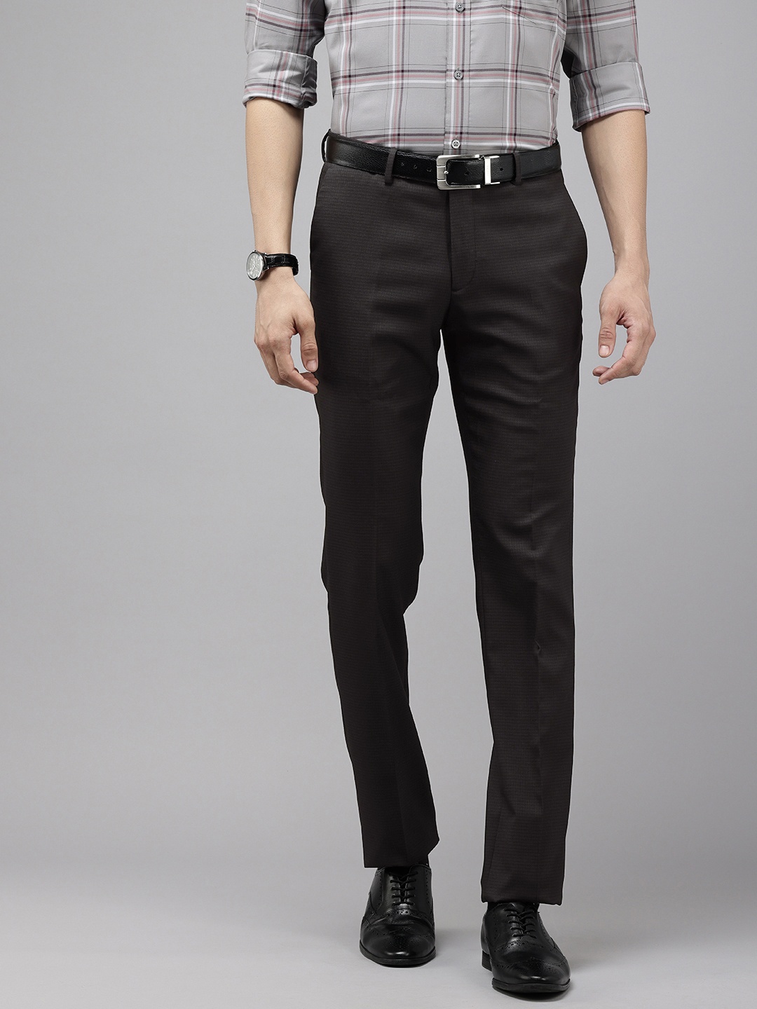 

Arrow Men Checked Tailored Fit Formal Trousers, Black