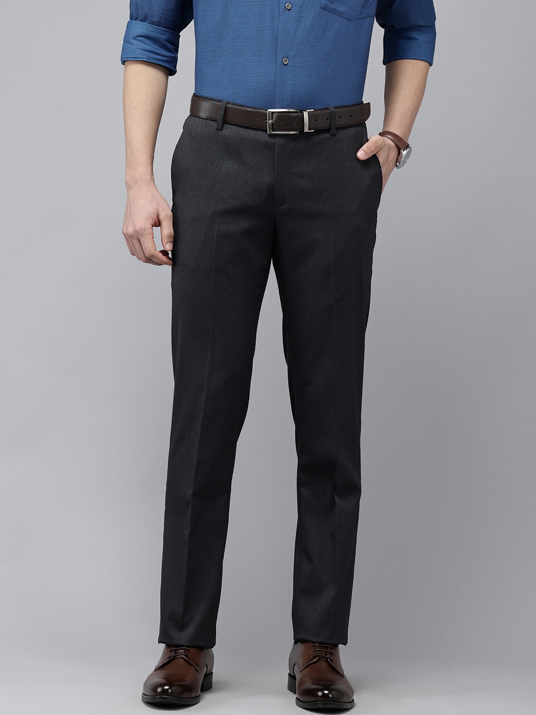

Arrow Men Hudson Tailored Fit Formal Trousers, Navy blue