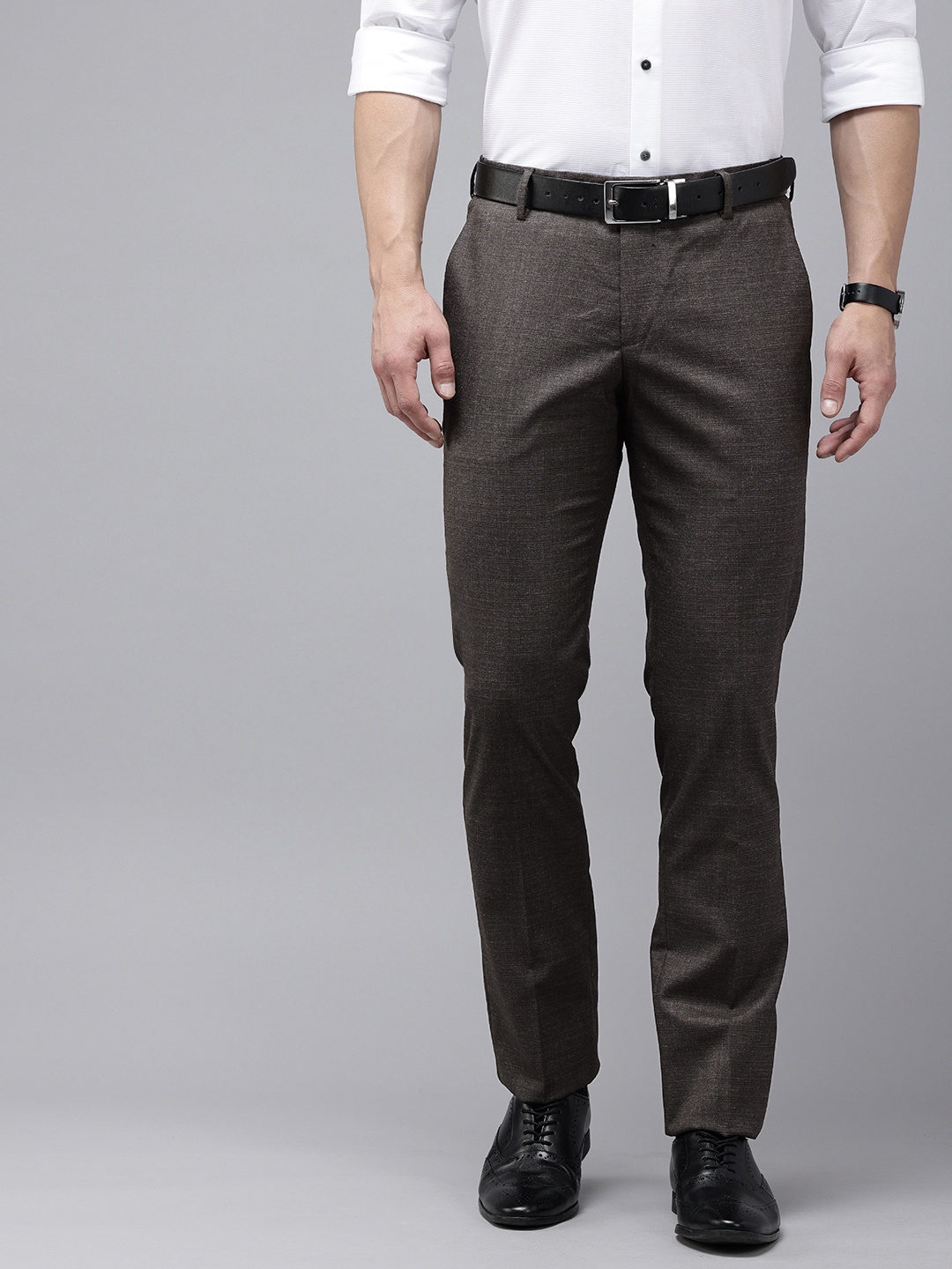 

Arrow Men Checked Hudson Tailored Fit Formal Trousers, Brown