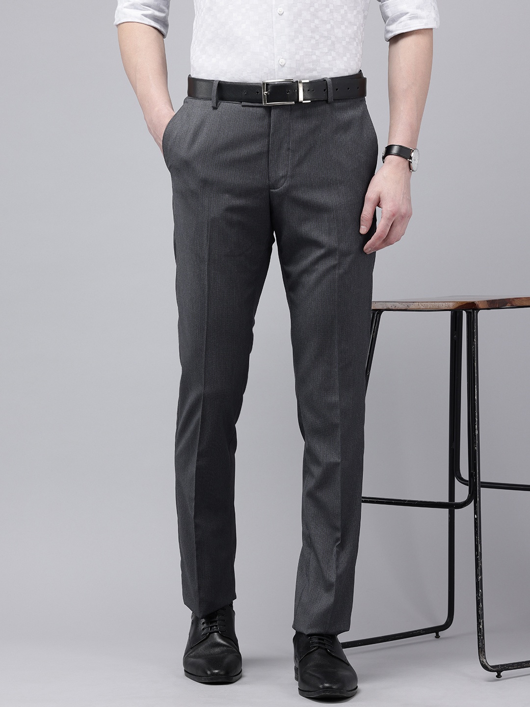 

Arrow Men Original Tailored Fit Self Design Textured Formal Trousers, Grey