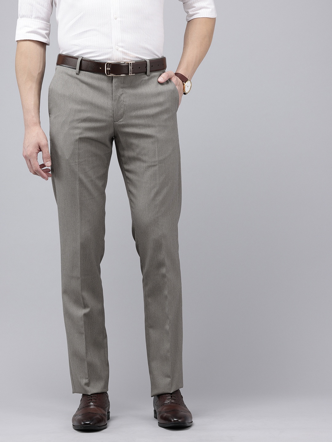 

Arrow Men Textured Tailored Tapered Fit Formal Trousers, Grey
