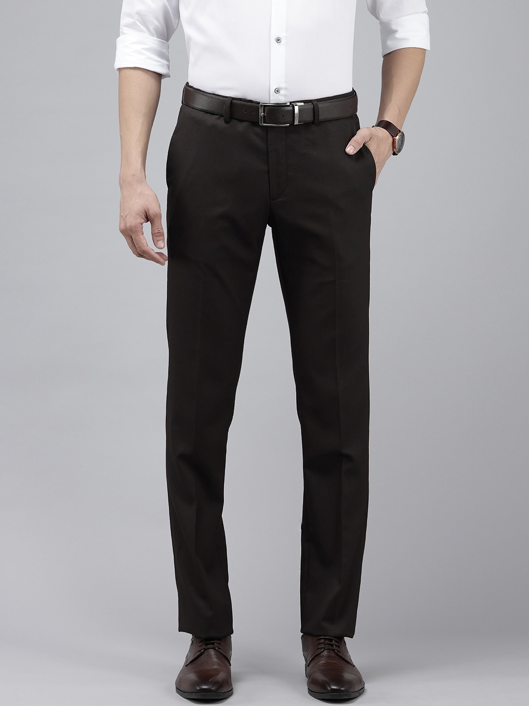 

Arrow Men Textured Tailored Fit Formal Trousers, Black