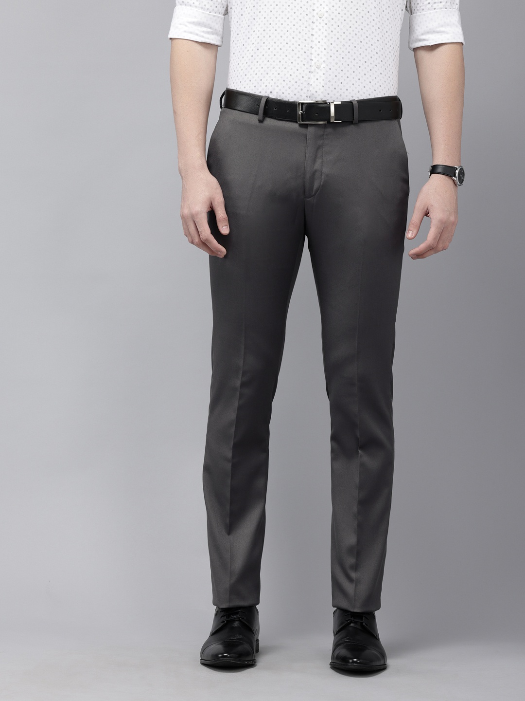 

Arrow Men Hudson Tailored Fit Textured Formal Trousers, Grey