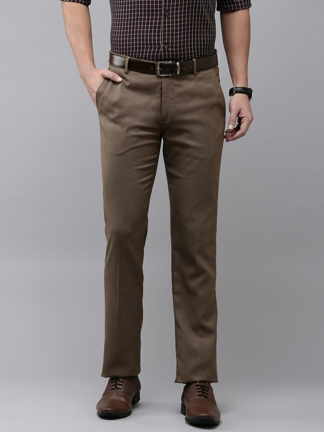 

Arrow Men Original Tapered Fit Textured Formal Trousers, Brown