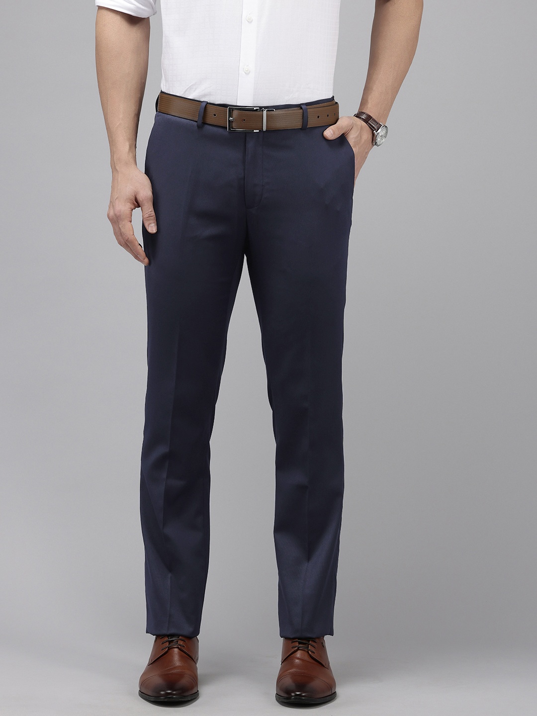 

Arrow Men Textured Hudson Formal Trousers, Navy blue