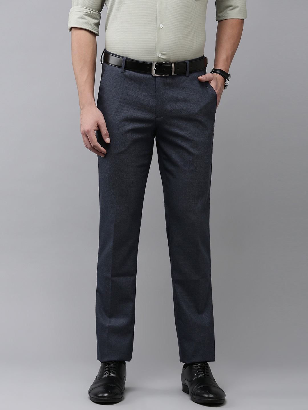 

Arrow Men Textured Original Tapered Fit Formal Trousers, Navy blue