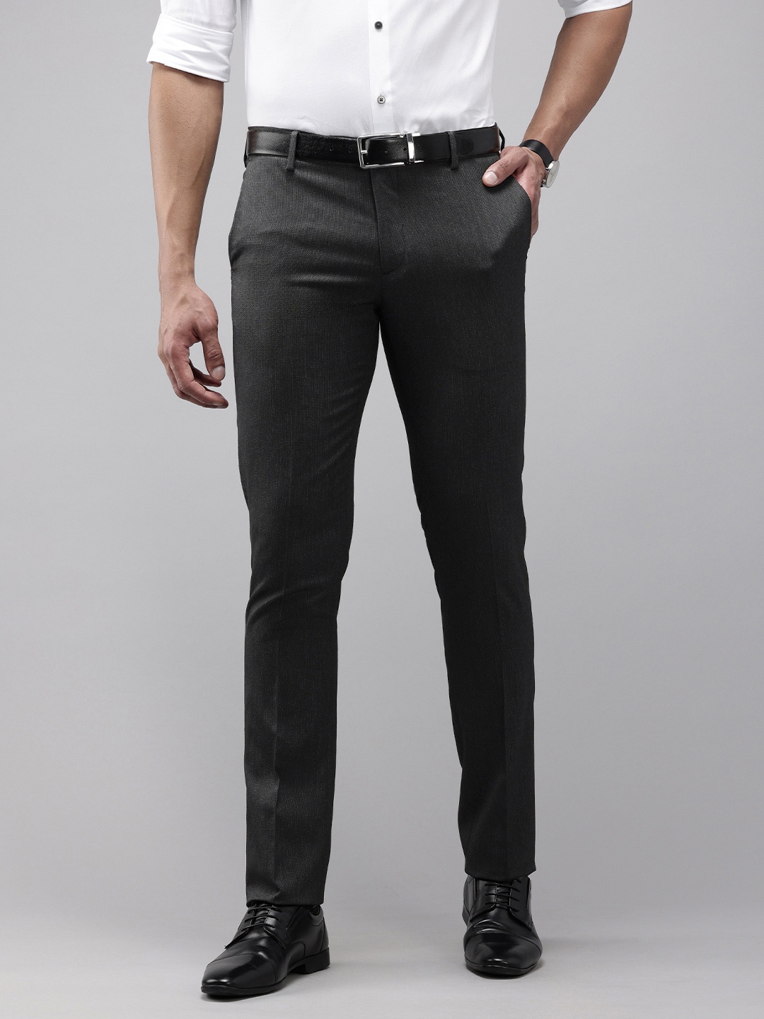 

Arrow Men Textured Tailored Fit Formal Trousers, Charcoal