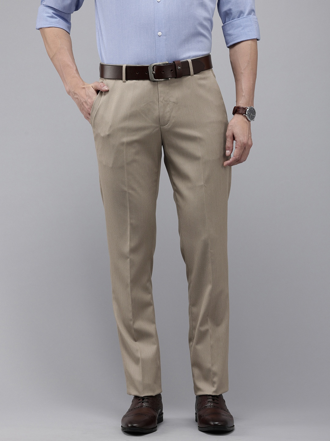 

Arrow Men Tailored Fit Formal Trousers, Beige