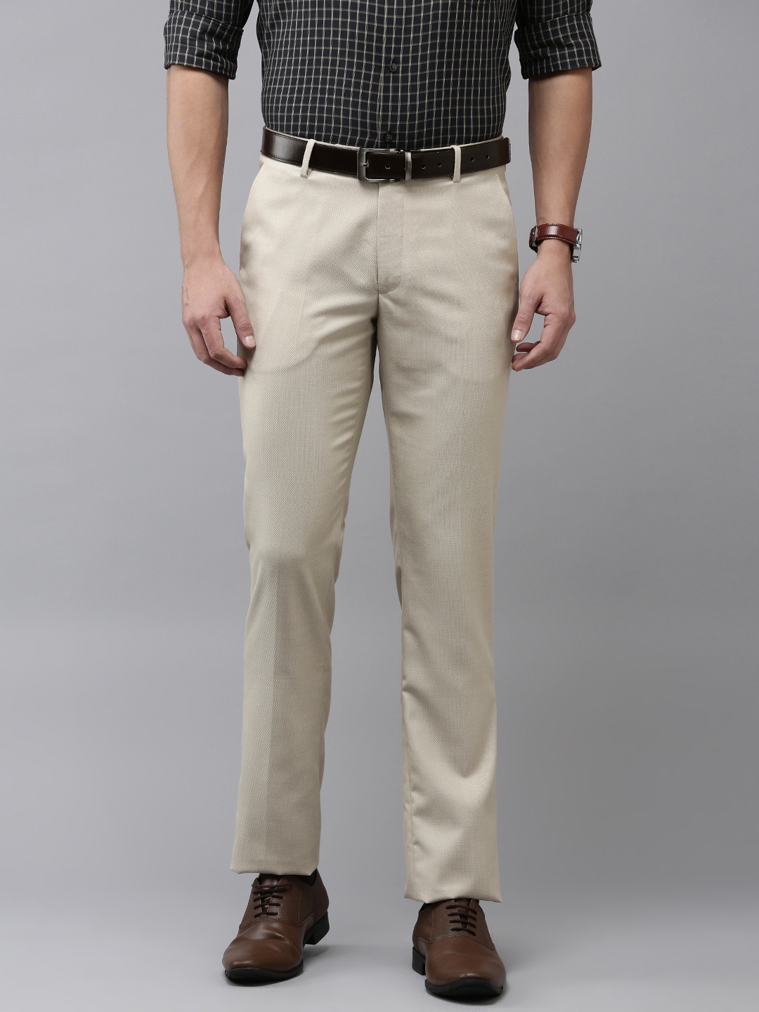 

Arrow Men Textured Tapered Fit Formal Trousers, Beige