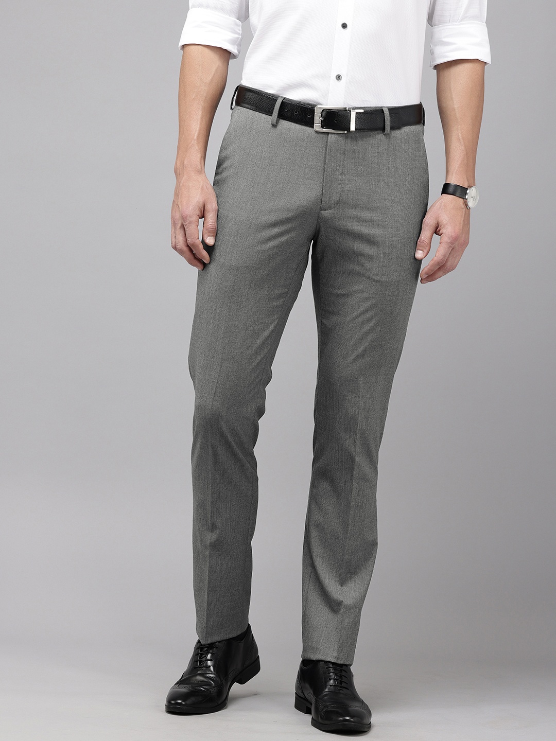 

Arrow Men Checked Tailored Fit Formal Trousers, Grey