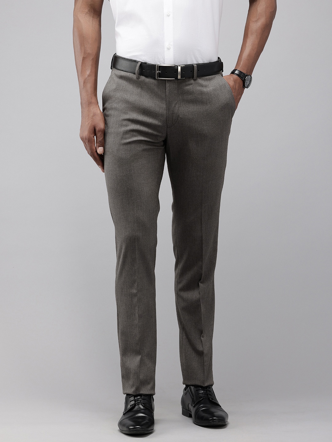 

Arrow Men Textured Tailored Fit Formal Trousers, Grey