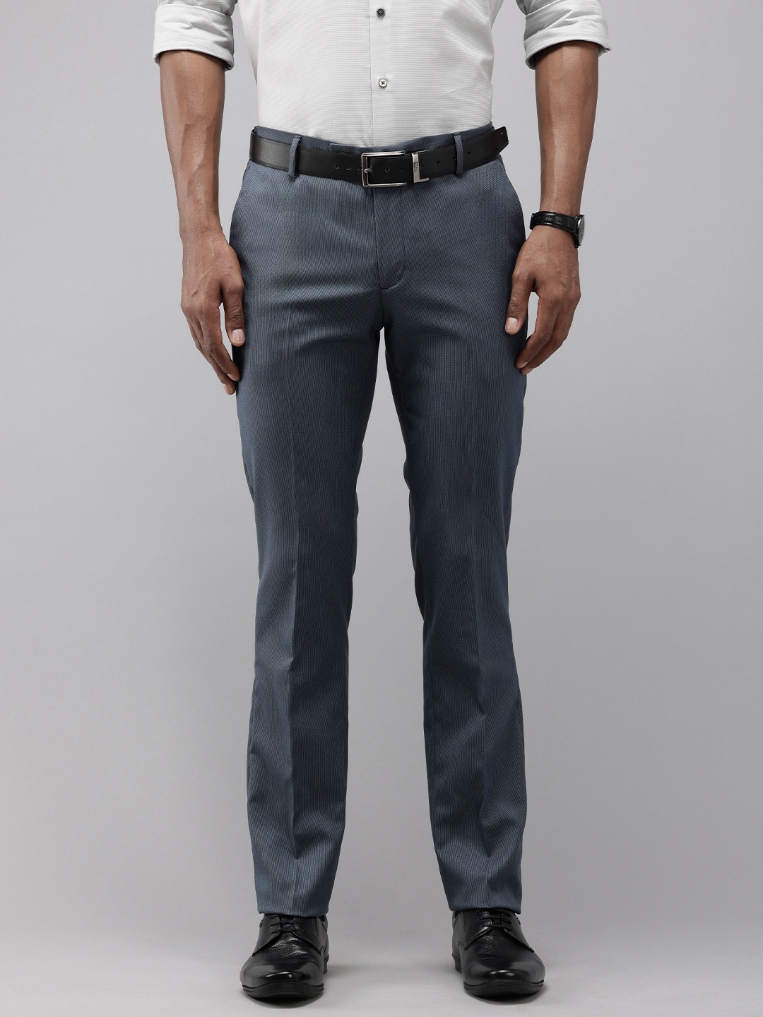 

Arrow Men Textured Tailored Fit Formal Trousers, Blue