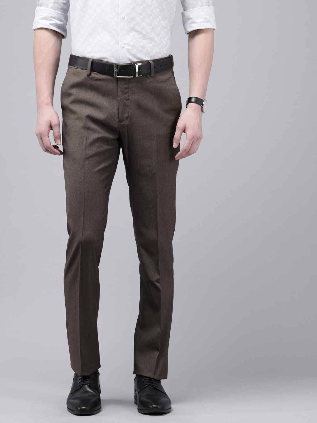 

Arrow Men Original Tailored Fit Self Design Textured Formal Trousers, Brown
