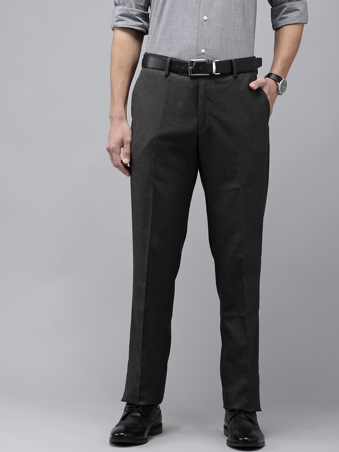 

Arrow Men Textured Hudson Tailored Fit Formal Trousers, Charcoal