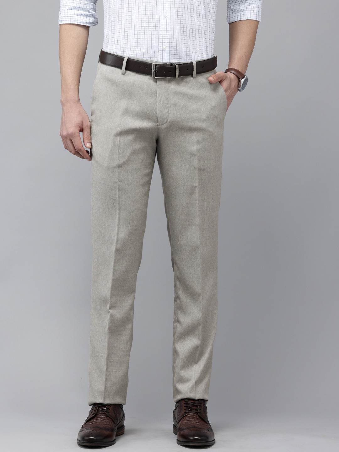 

Arrow Men Textured Hudson Tailored Fit Formal Trousers, Grey