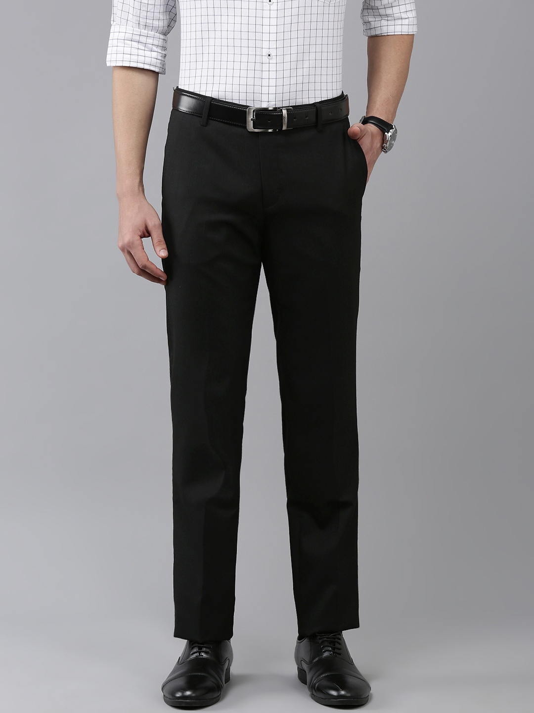 

Arrow Men Textured Original Tapered Fit Formal Trousers, Black
