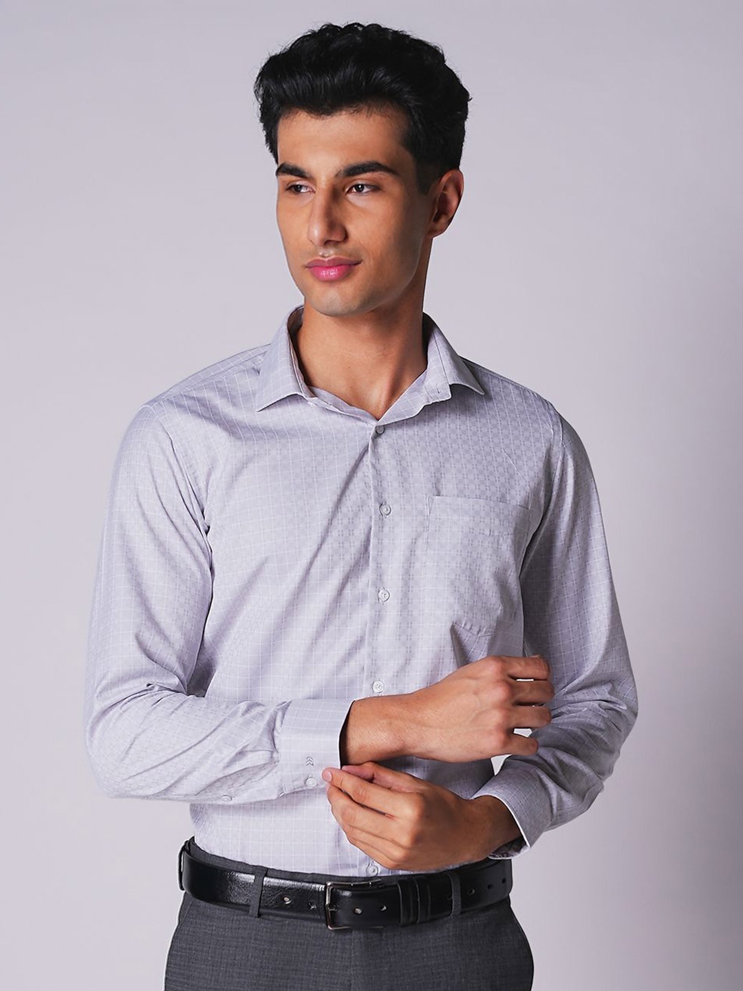 

INSPIRO Men Grid Tattersall checked Spread Collar Slim Fit Formal Shirt, Grey