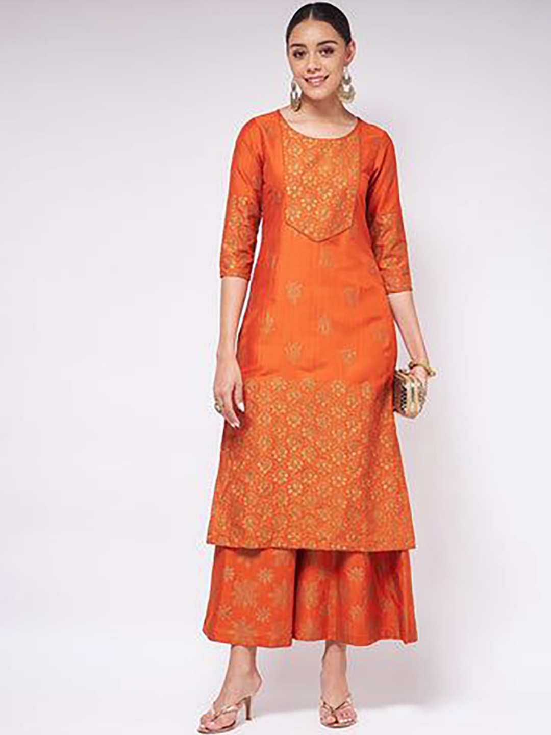 

Pannkh Round Neck Floral Printed Anarkali Kurta, Orange