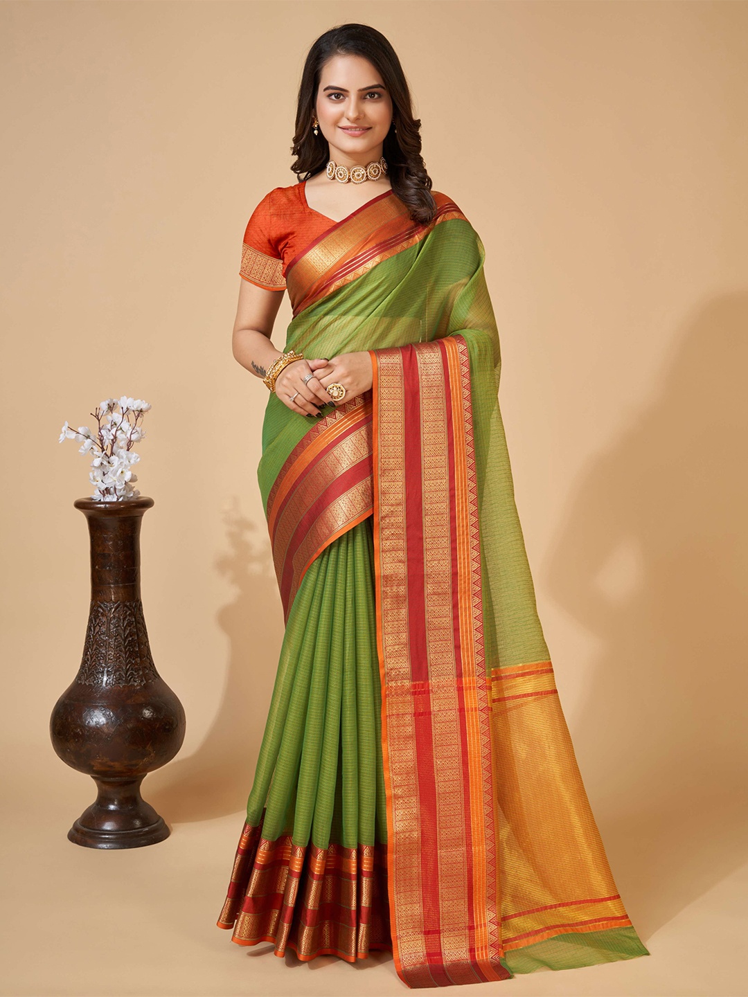 

bansari textiles Woven Design Zari Banarasi Saree, Green