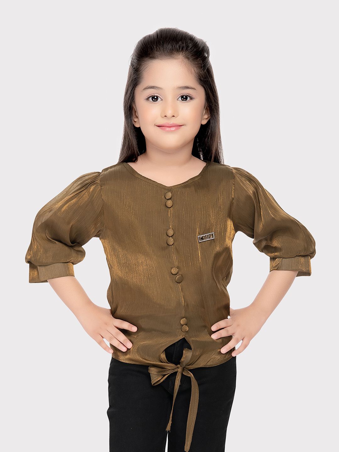 

Tiny Kingdom Girls V-Neck Solid Top, Olive