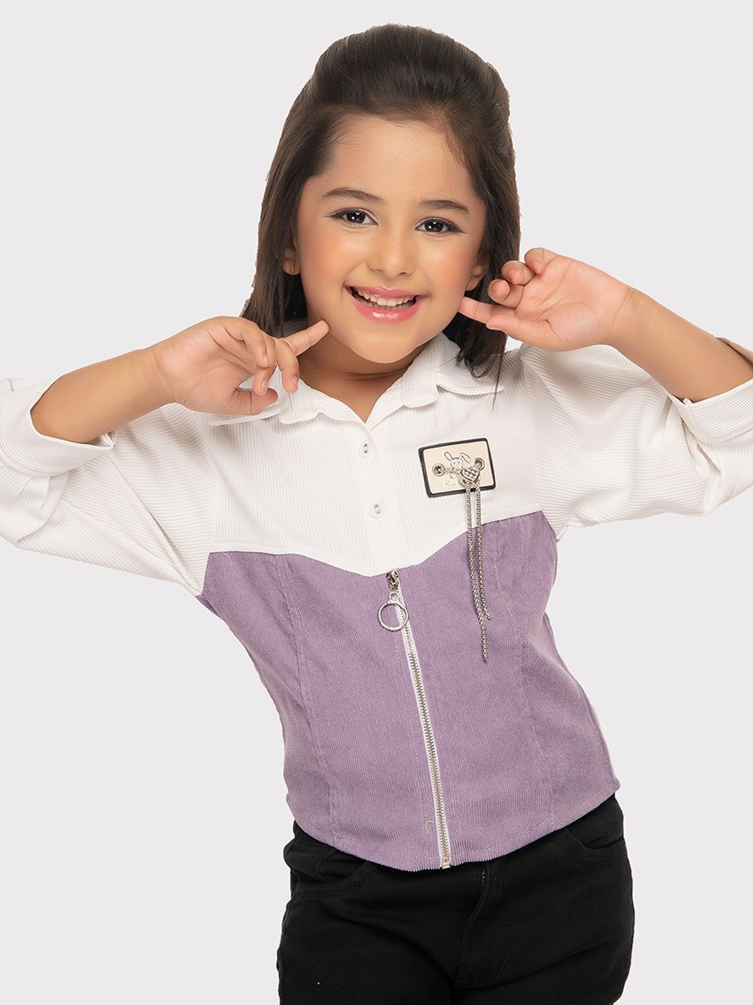 

Tiny Kingdom Girls Colourblocked Shirt Style Top, Lavender