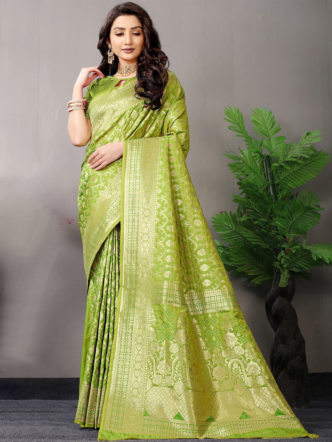 

Anouk Woven Design Zari Paithani Saree, Green