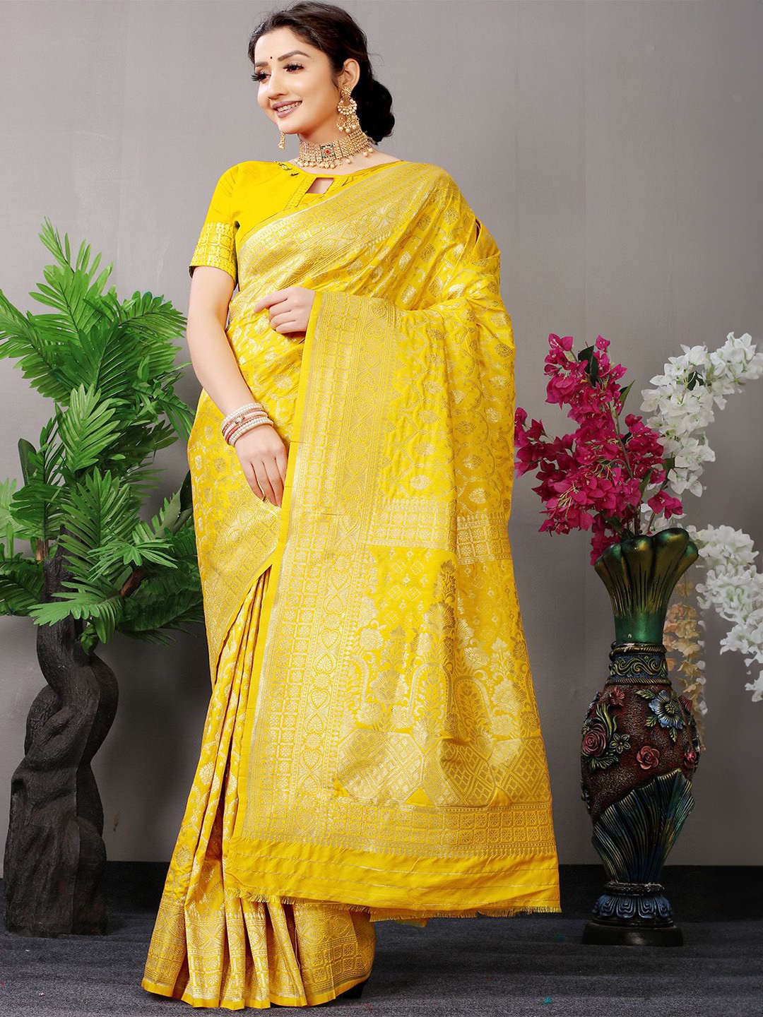 

Anouk Woven Design Zari Paithani Saree, Yellow