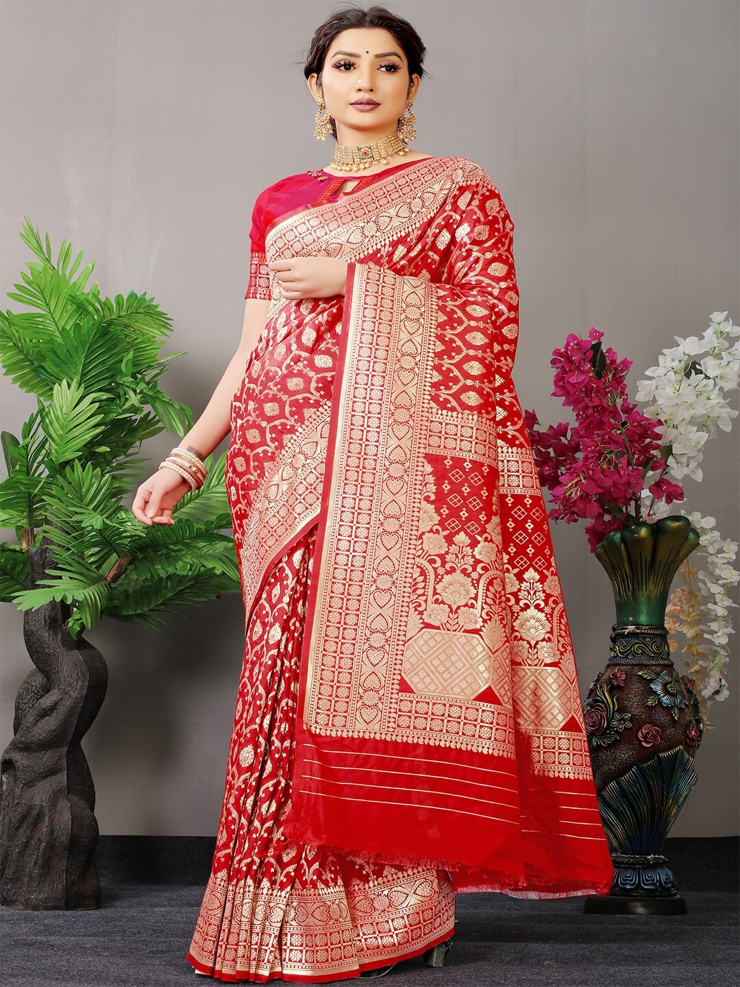 

Anouk Ethnic Motifs Woven Design Zari Paithani Saree, Red