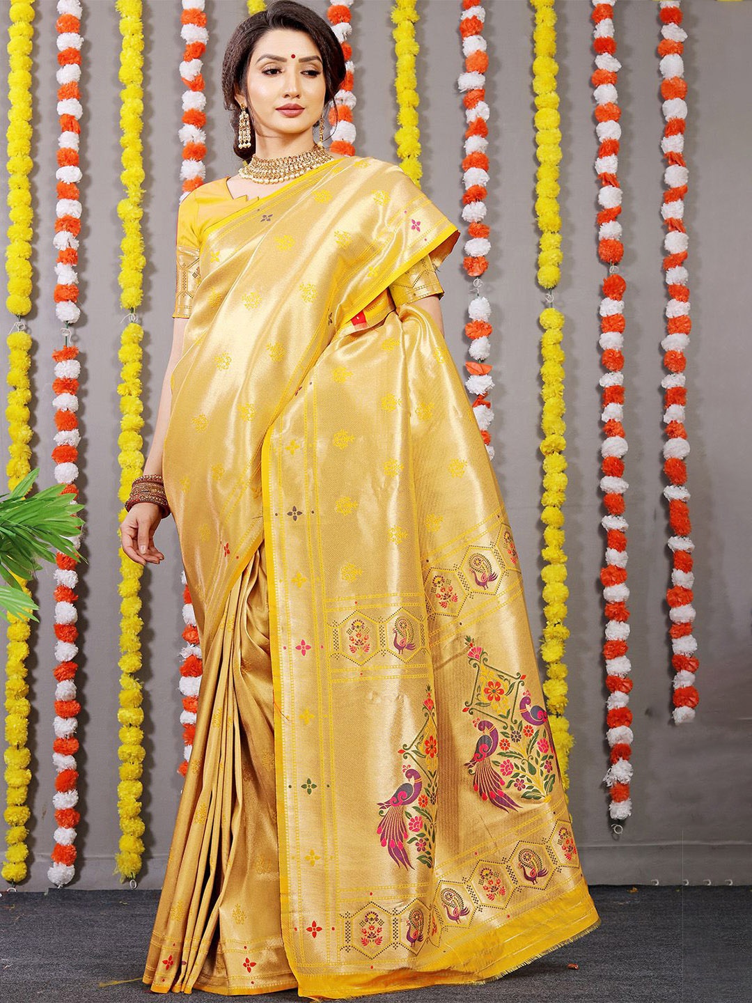 

Anouk Woven Design Zari Pure Silk Paithani Saree, Mustard
