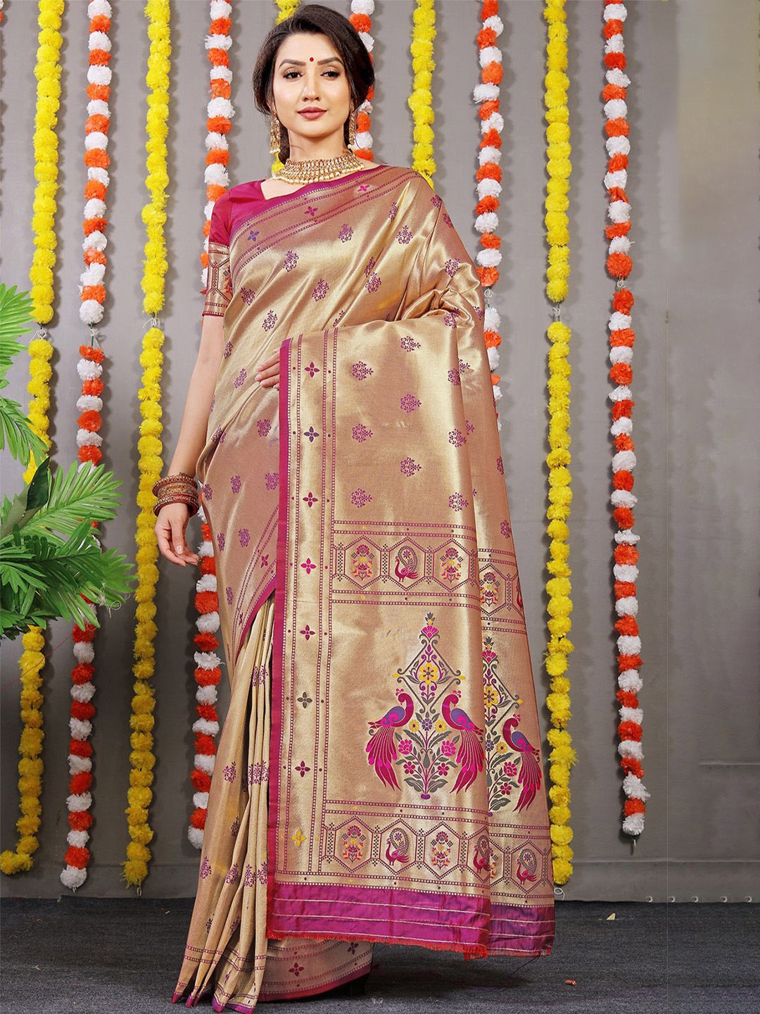 

Anouk Woven Design Zari Paithani Saree, Magenta