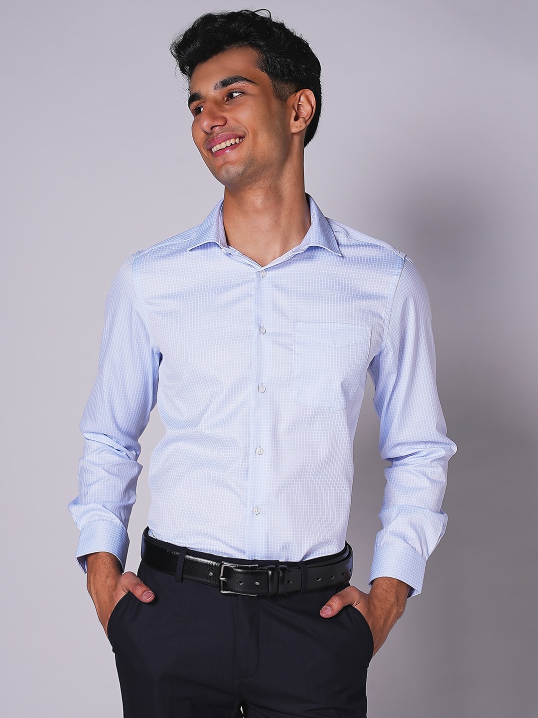 

INSPIRO Men Other Checked Spread Collar Slim Fit Formal Shirt, Blue