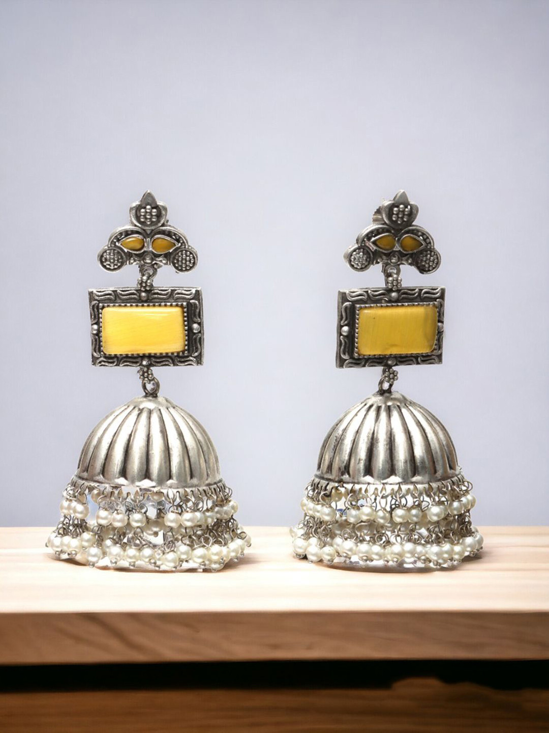 

Ozanoo Silver-Plated Crystals Dome Shaped Jhumkas