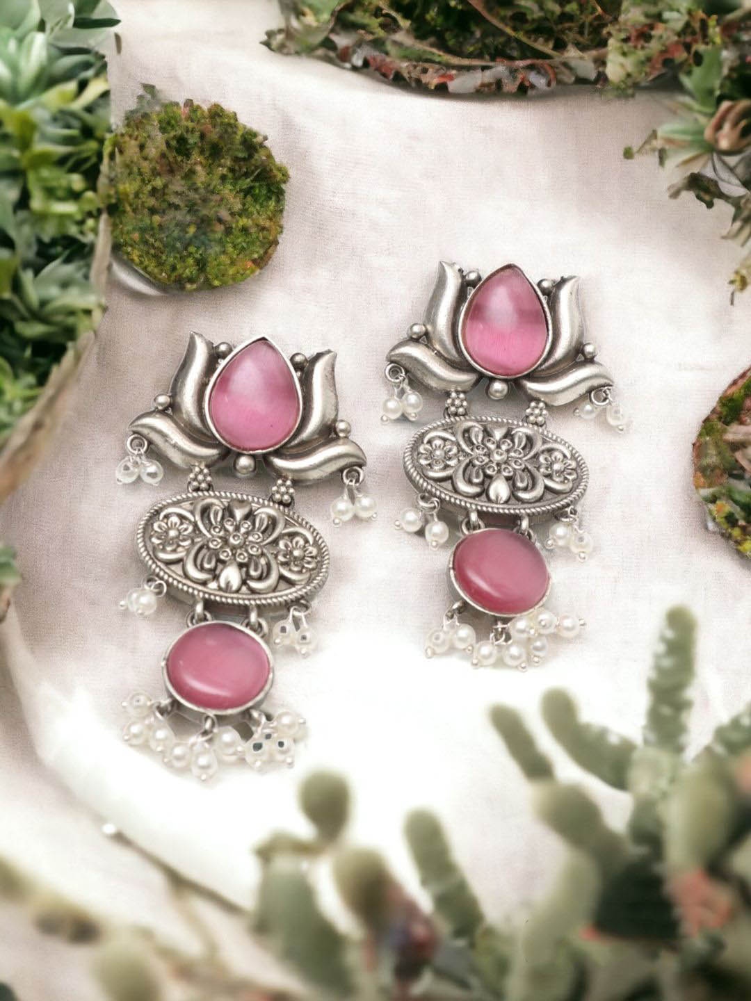 

Ozanoo Silver-Plated Classic Drop Earrings, Pink
