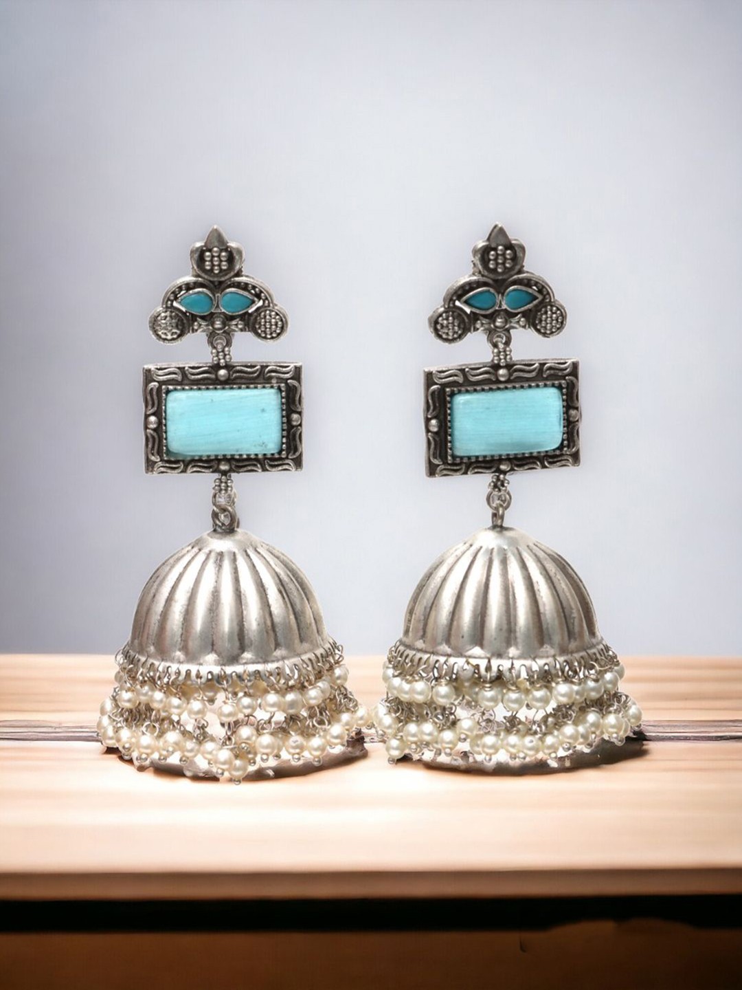 

Ozanoo Silver-Plated Crystals Dome Shaped Jhumkas
