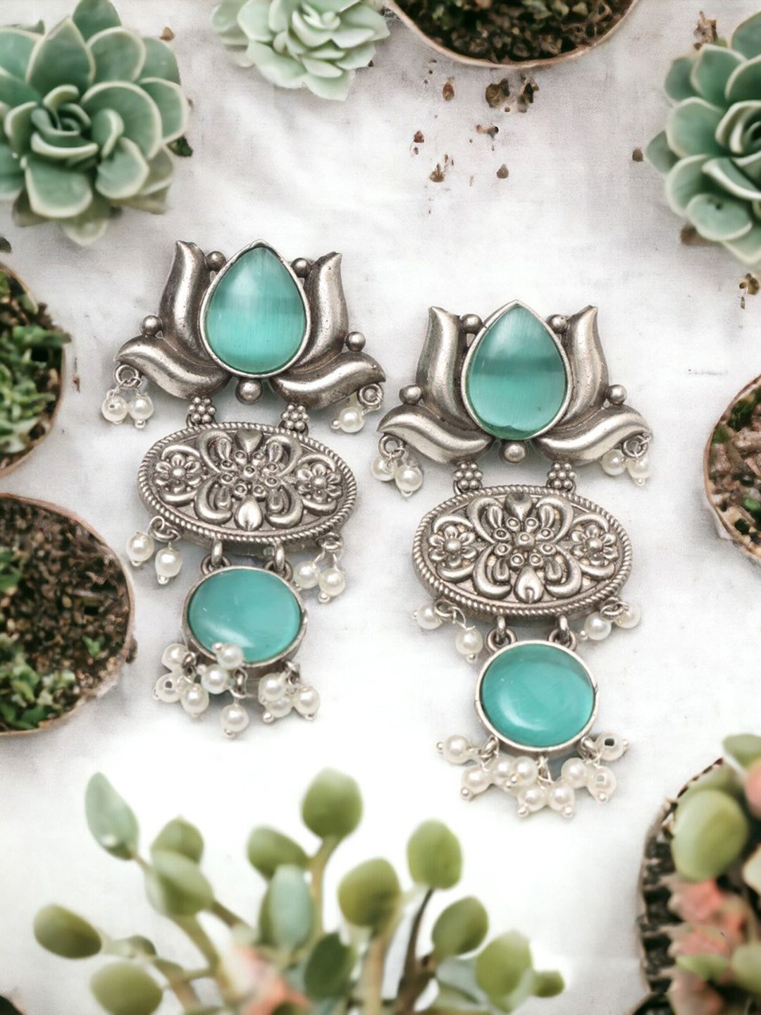 

Ozanoo Silver-Plated Classic Drop Earrings, Sea green