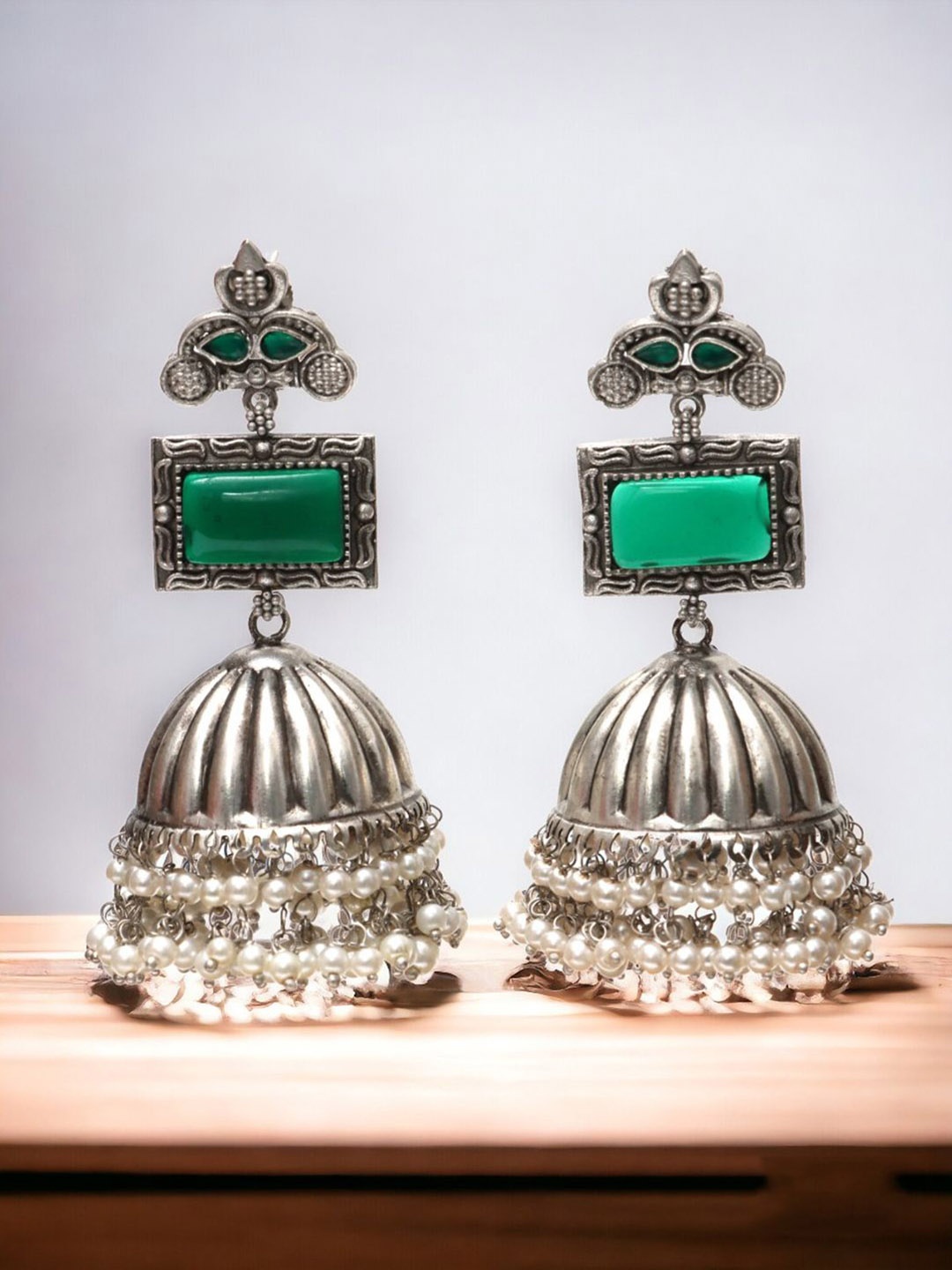 

Ozanoo Silver-Plated Crystals Dome Shaped Jhumkas