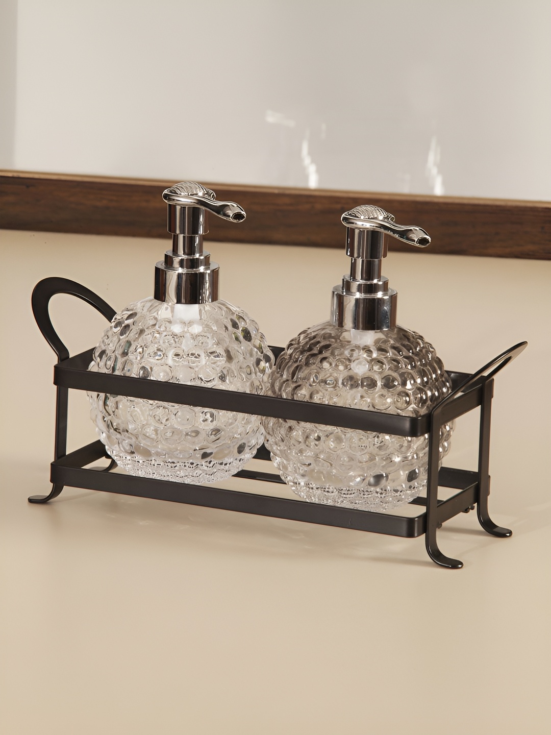 

OBSESSIONS Transparent & Silver-Toned 2 Pieces Textured Glass Soap Dispensers 280ml