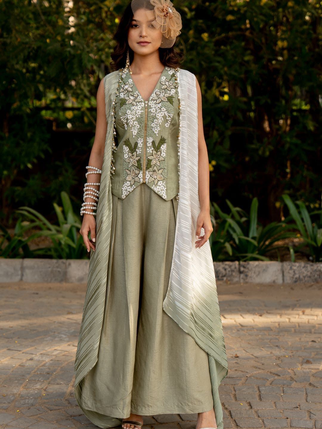 

Nikita Vishakha Embroidered Satin Maxi Dress, Green