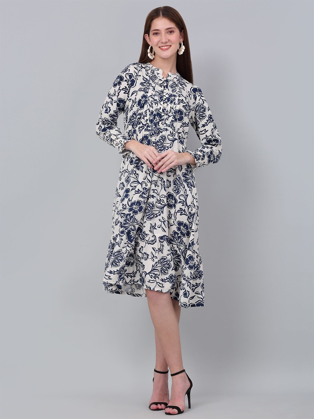 

Cantabil Floral Print A-line Midi Dress, Blue