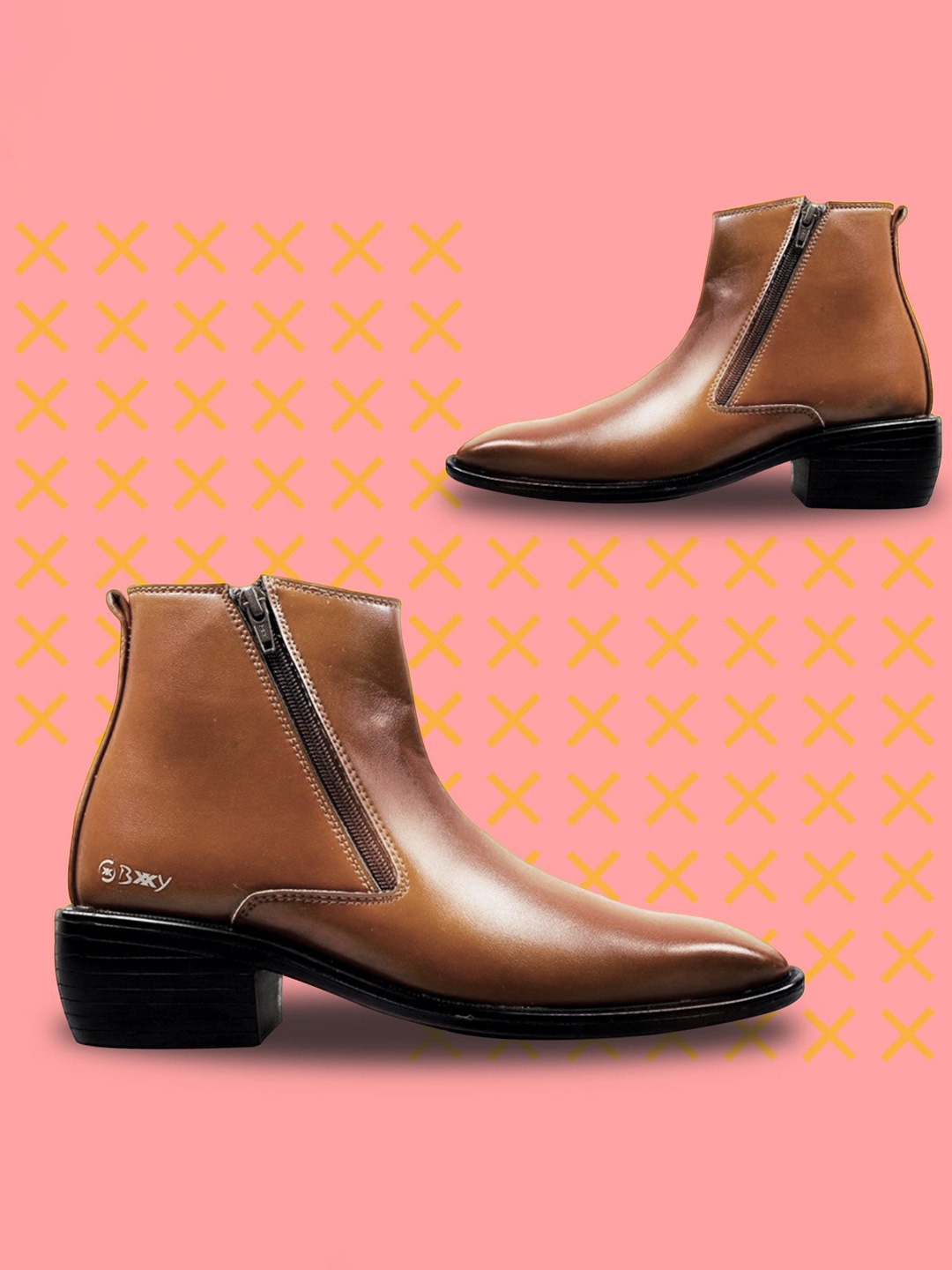 

Bxxy Men Block-Heeled Regular Boots, Tan