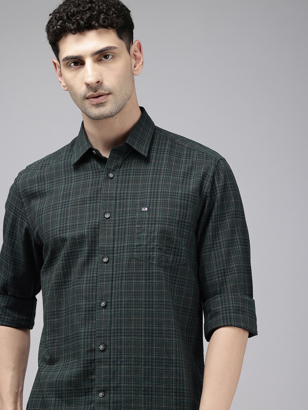 

Arrow Sport Checked Manhattan Slim Fit Opaque Pure Cotton Casual Shirt, Green