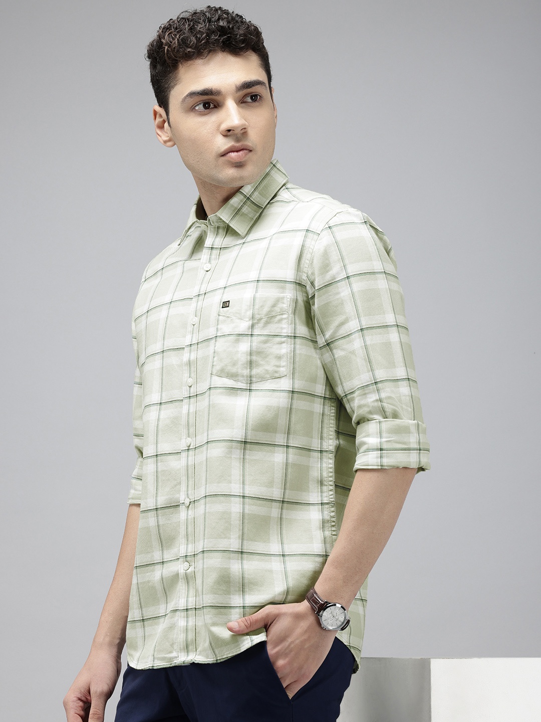 

Arrow Sport Manhattan Slim Fit Opaque Checked Pure Cotton Casual Shirt, Green