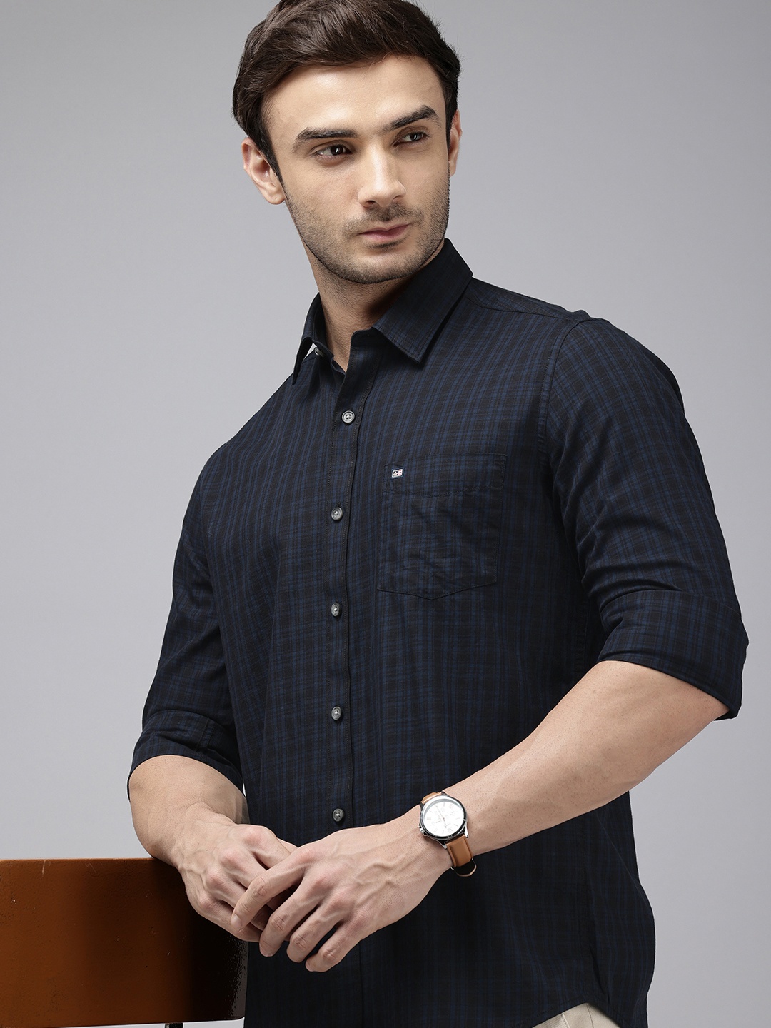 

Arrow Sport Pure Cotton Manhattan Slim Fit Checked Casual Shirt, Blue