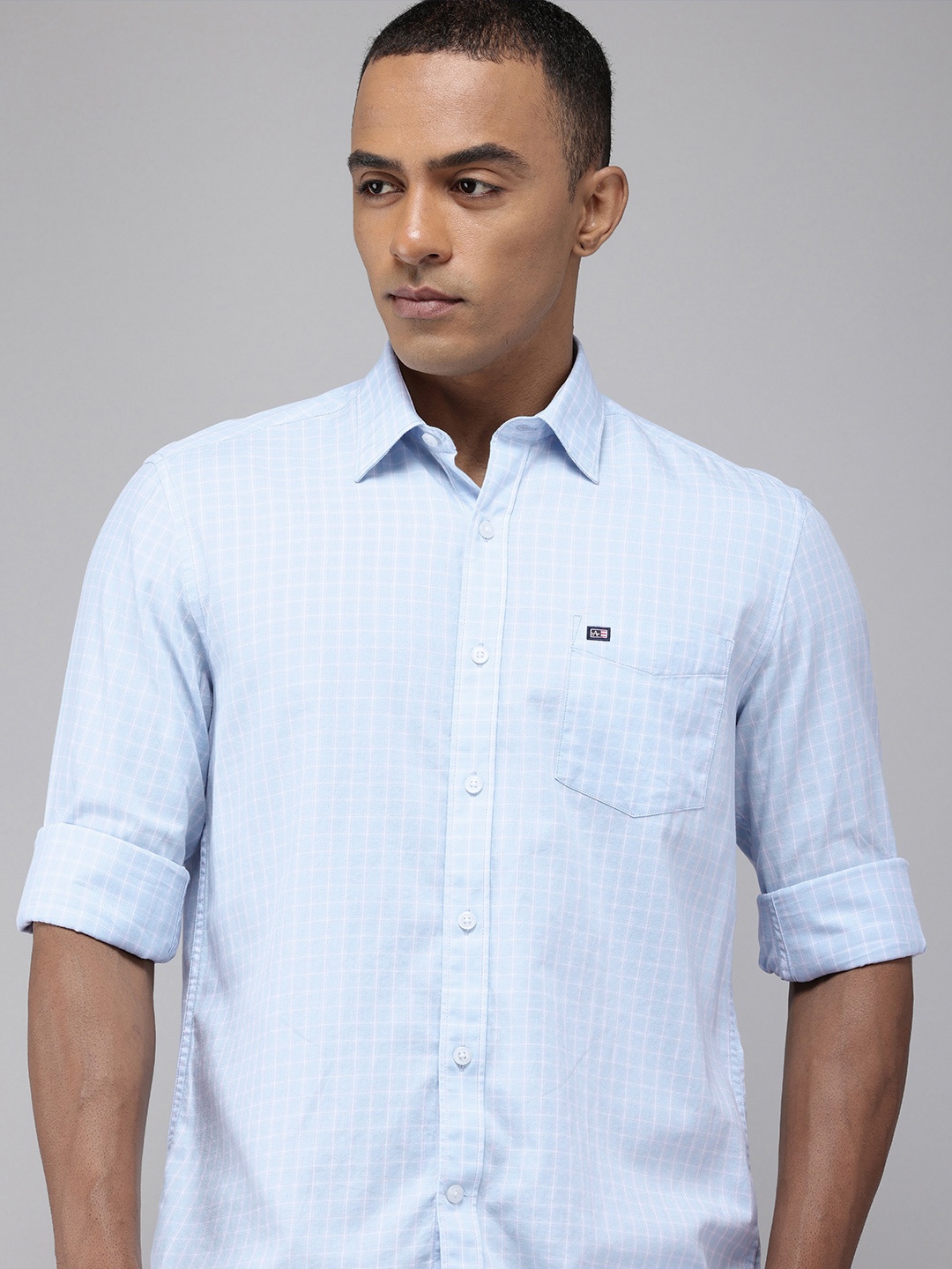 

Arrow Sport Manhattan Slim Fit Grid Tattersall Checks Pure Cotton Casual Shirt, Blue
